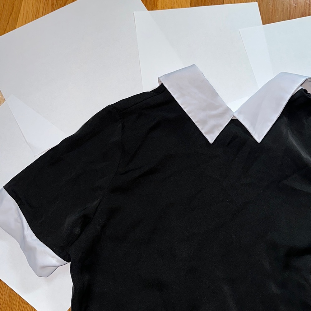 Black T-Shirt with White Collar and Sleeves